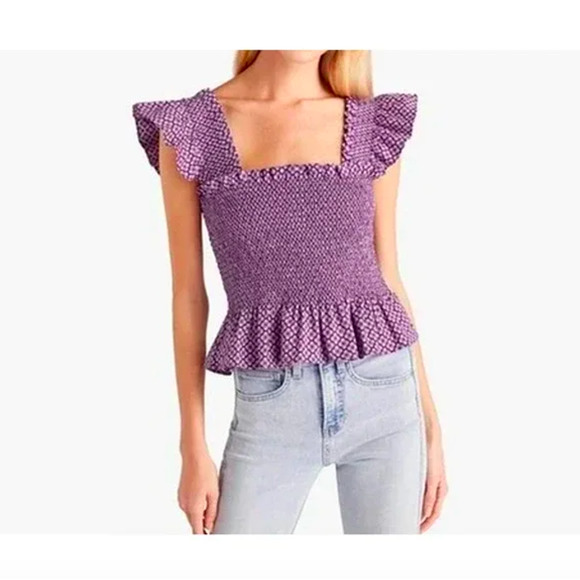Hill House Tops - HILL HOUSE Purple Floral Jacquard Paz Crop Top